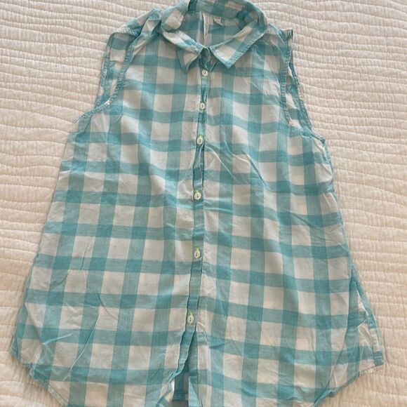 C&C California Women's Windowpane Tie Front Shirt Maui Blue Button-up Shirt S - Picture 2 of 5